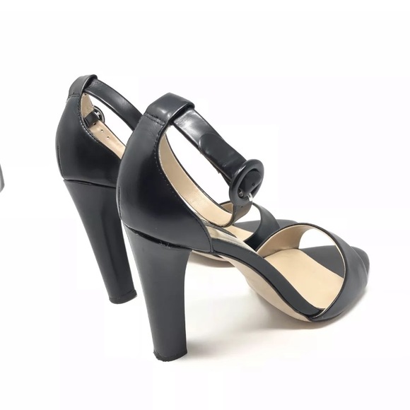 ZARA 39 Black Leather Wide High Block Heel Sandals - Picture 6 of 8